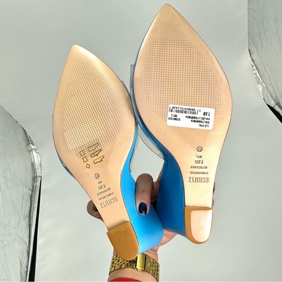 NWOT Schutz lucimara vinyl blue wedge sandal size 7.5 - Picture 6 of 11